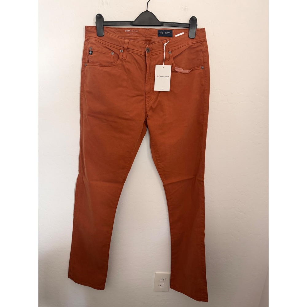 AG Everett Stretch Sateen Slim Straight Pants 34x34 Autumnal Burnt Orange NEW
